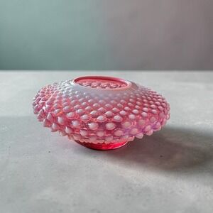 Vtg Fenton Hobnail Cranberry Opalescent Student Oil Lamp Base Squat Vase